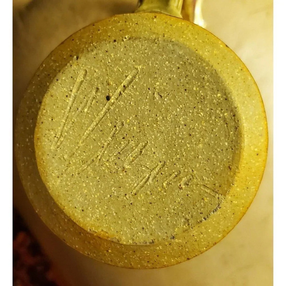 Mary Weisgram Pottery Large Tall Mug Brown with Autumn Oak Leaf Design Signed - Picture 9 of 9